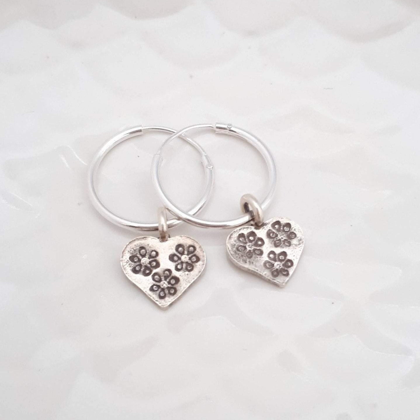 Sterling Silver Flower Heart Hoop Earrings - SKU 353 - Sophellie Jewellery