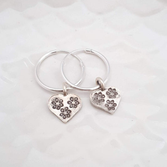 Sterling Silver Flower Heart Hoop Earrings - SKU 353 - Sophellie Jewellery