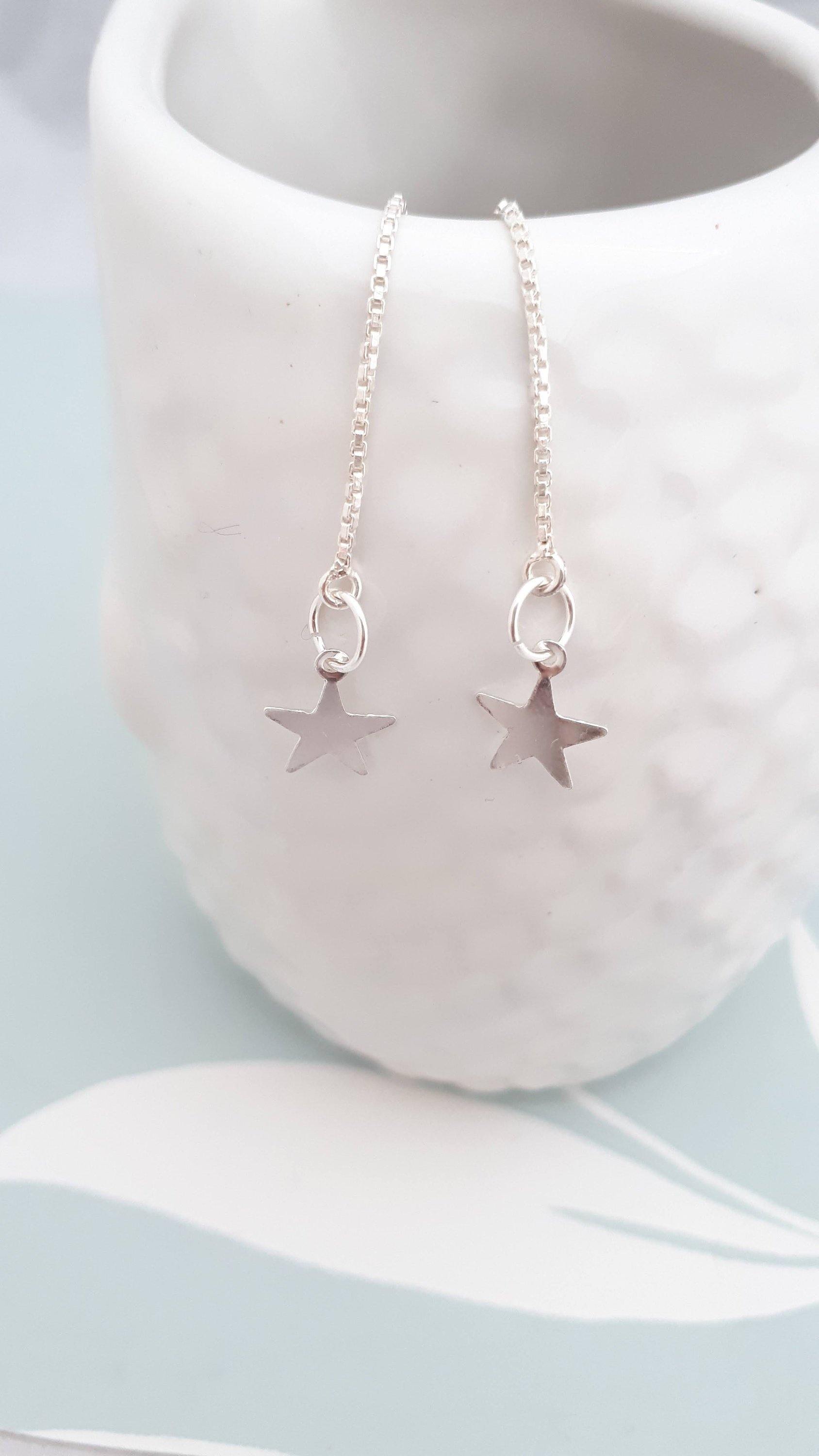 Sterling Silver Star Threader Earrings - SKU 422 - Sophellie Jewellery