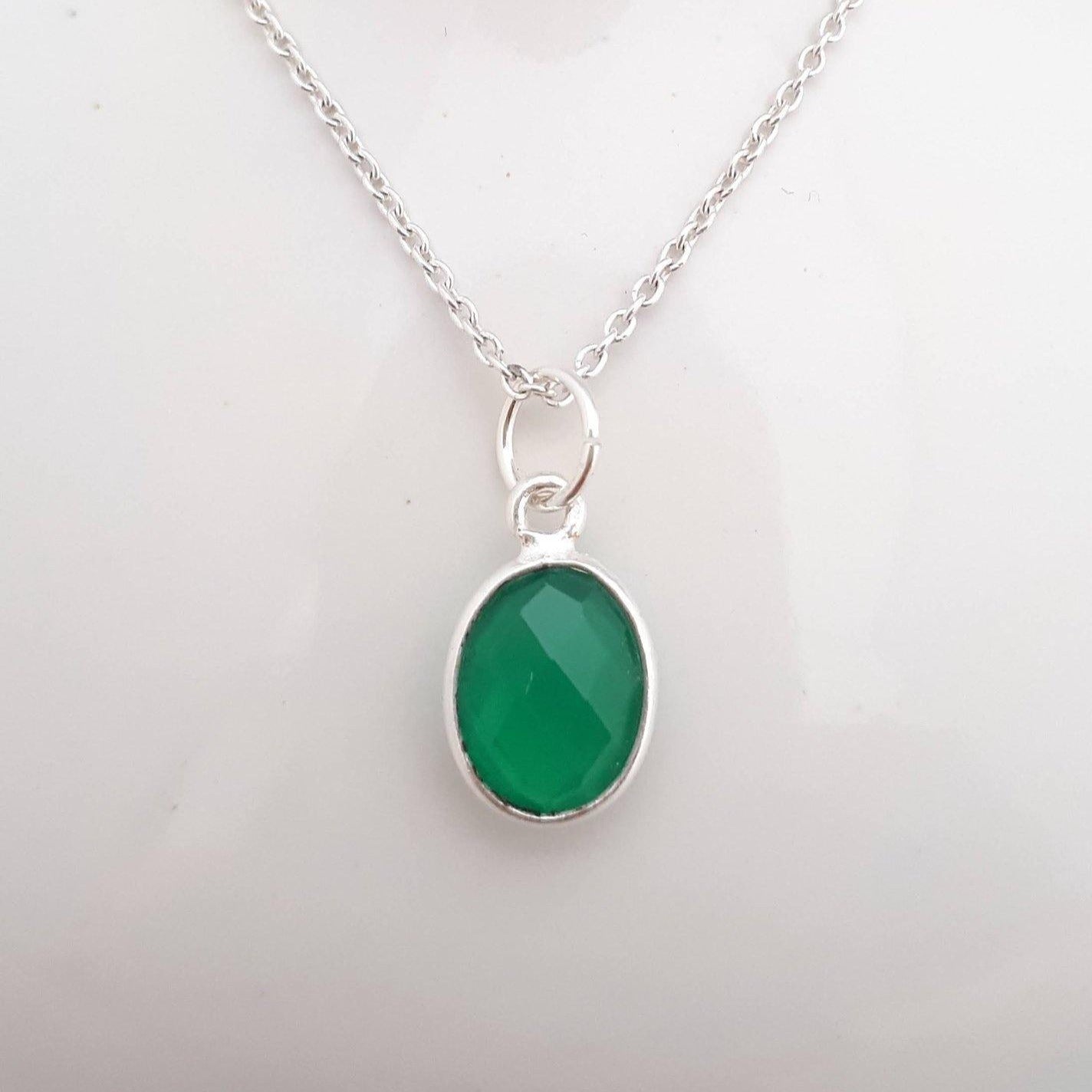 Sterling Silver Green Onyx Gemstone Necklace - SKU 420 - Sophellie Jewellery