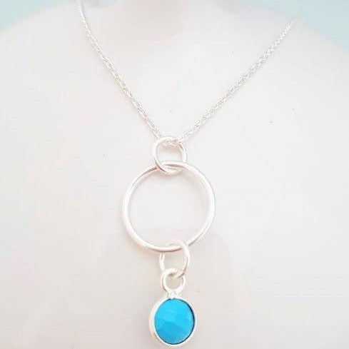 Sterling Silver Hoop & Turquoise Gemstone Necklace - SKU 435 - Sophellie Jewellery