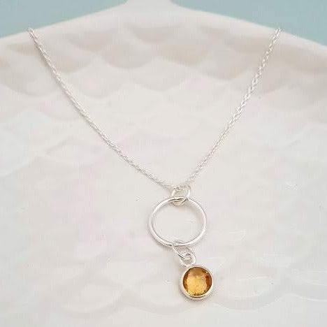 Sterling Silver Hoop and Citrine Gemstone Pendant Necklace - SKU 438 - Sophellie Jewellery