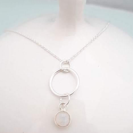 Sterling Silver Moonstone Hoop Pendant Necklace - SKU 439 - Sophellie Jewellery