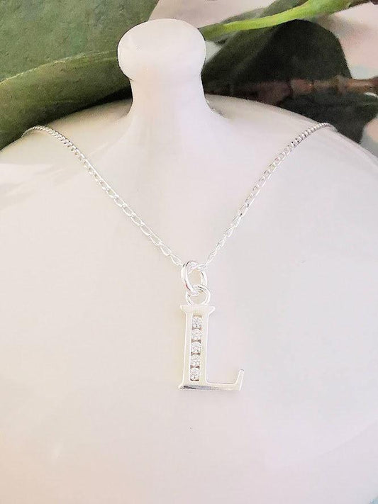 Sterling Silver Clear Cz Initial L Necklace - SKU 293 - Sophellie Jewellery