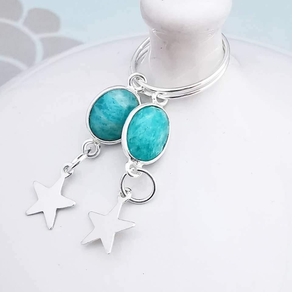 Sterling Silver Amazonite and Star Charm Dangle Earrings - SKU 474 - Sophellie Jewellery