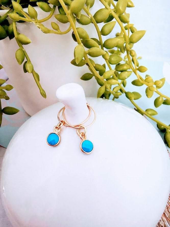 Gold Turquoise Gemstone Hoop Earrings - SKU 480 - Sophellie Jewellery