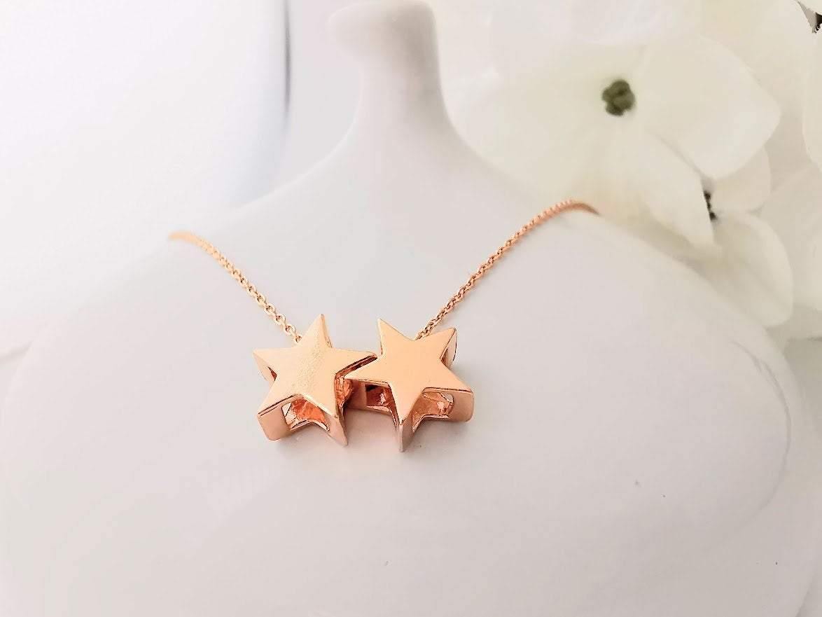 Rose Gold Double Star Necklace - SKU 531 - Sophellie Jewellery