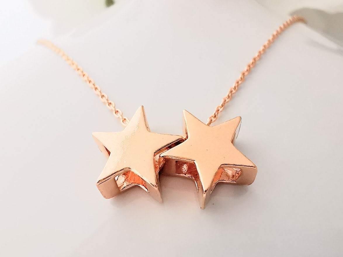 Rose Gold Double Star Necklace - SKU 531 - Sophellie Jewellery