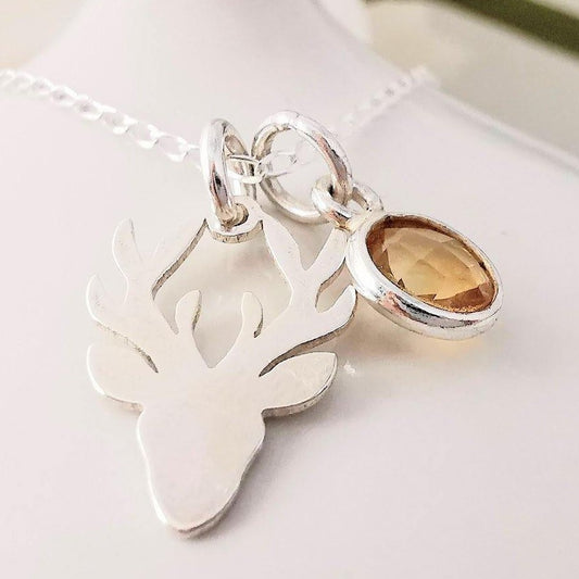 Sterling Silver Stag Pendant With Gemstone Necklace - SKU 540 - Sophellie Jewellery