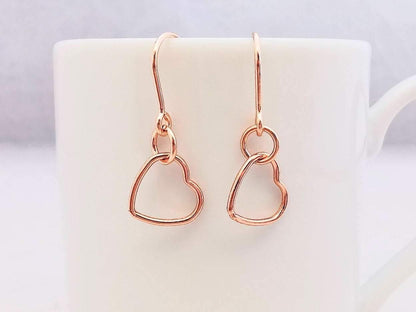 Rose Gold Heart Drop Earrings - SKU 546 - Sophellie Jewellery