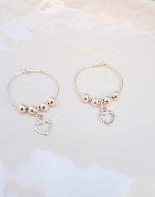 Sterling Silver Heart and Bead Earrings - SKU 207 - Sophellie Jewellery