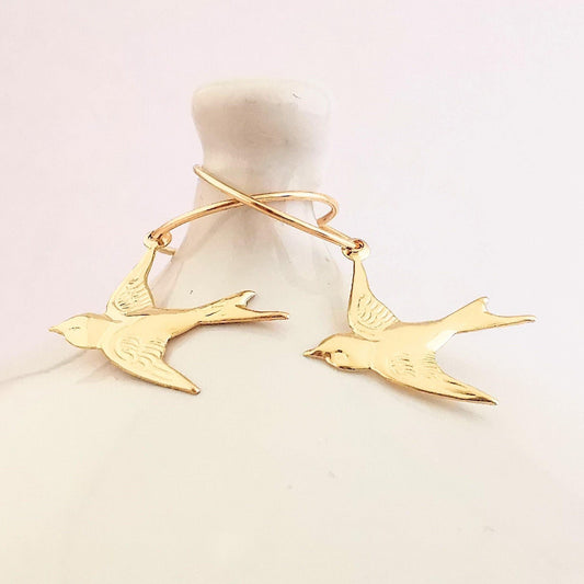 Gold Swallow Hoop Earrings - SKU 1080 - Sophellie Jewellery