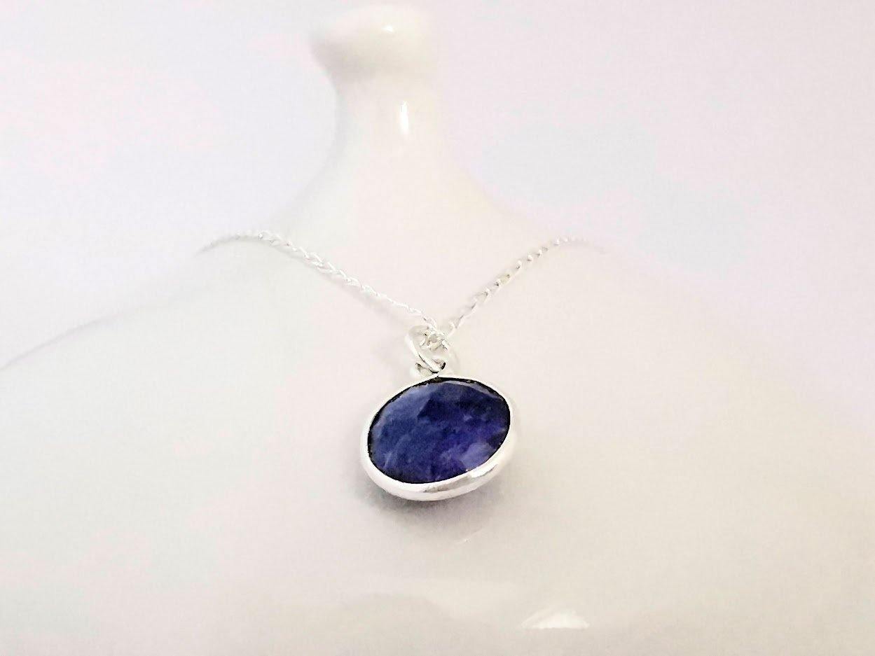 Sterling Silver Sapphire Pendant Necklace - SKU 331 - Sophellie Jewellery