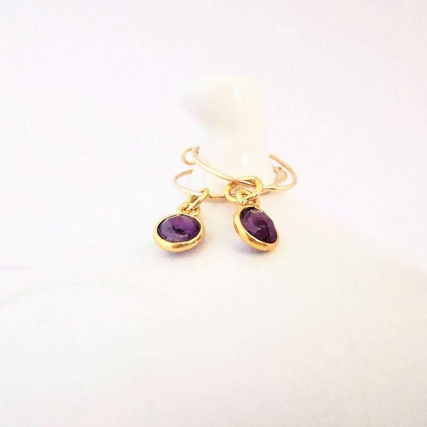 Gold Amethyst Hoop Earrings - SKU 1018 - Sophellie Jewellery