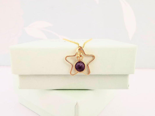 Gold Star and Gemstone Pendant Necklace - SKU 743 - Sophellie Jewellery