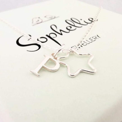 Sterling Silver Personalised Initial and Star Pendant Necklace - SKU 577 - Sophellie Jewellery