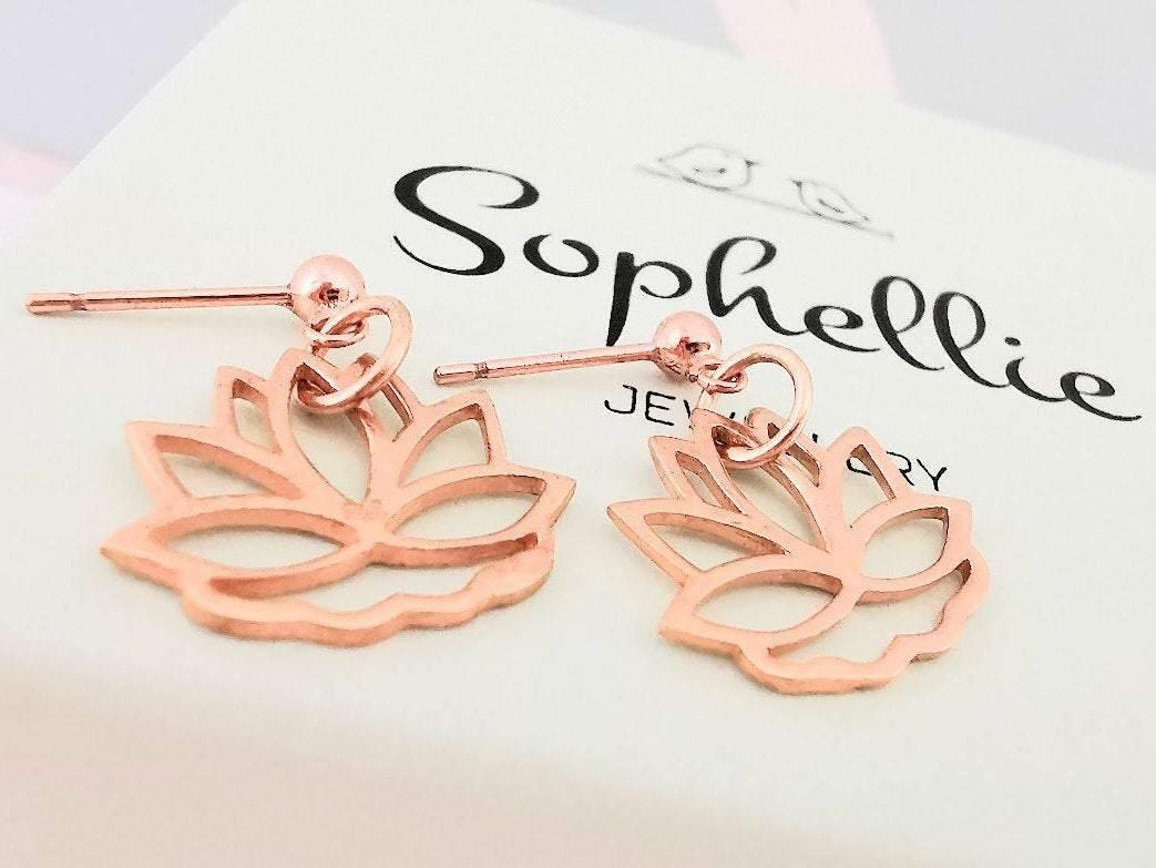 Rose Gold Lotus Flower Stud Earrings - SKU 575 - Sophellie Jewellery