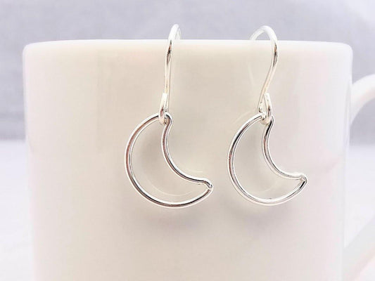 Sterling Silver Crescent Moon Drop Earrings - SKU 547 - Sophellie Jewellery