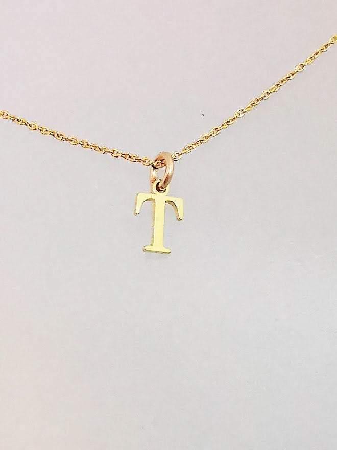 Gold Initial T Pendant Necklace - SKU 605 - Sophellie Jewellery