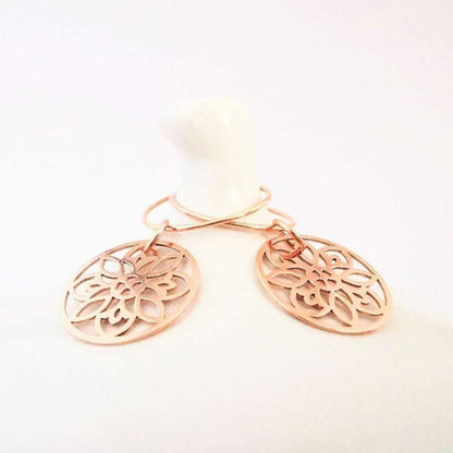 Rose Gold Flower Dangle Hoop Earrings - SKU 557 - Sophellie Jewellery