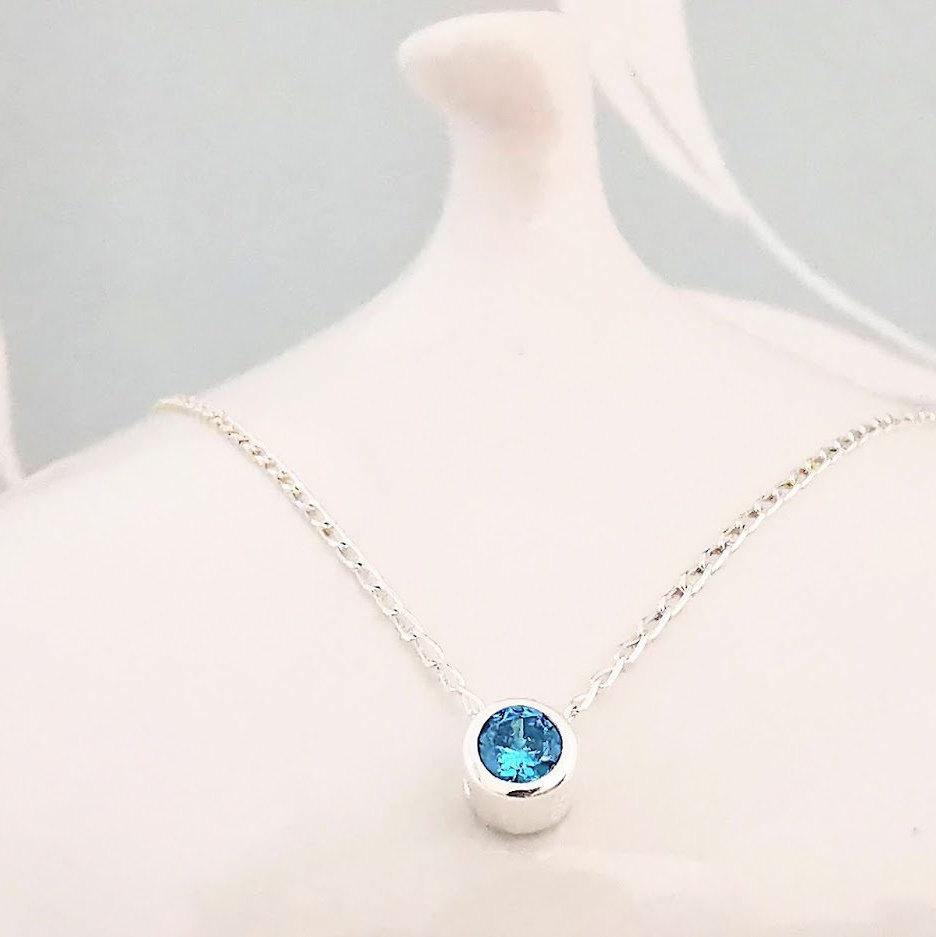 Sterling Silver Aqua Blue CZ Pendant Necklace - SKU 578 - Sophellie Jewellery