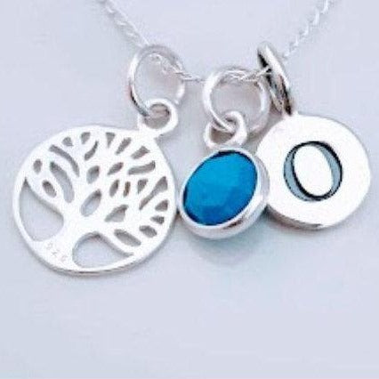 Sterling Silver Personalised Family Tree Initial and Gemstone Necklace - SKU 581 - Sophellie Jewellery