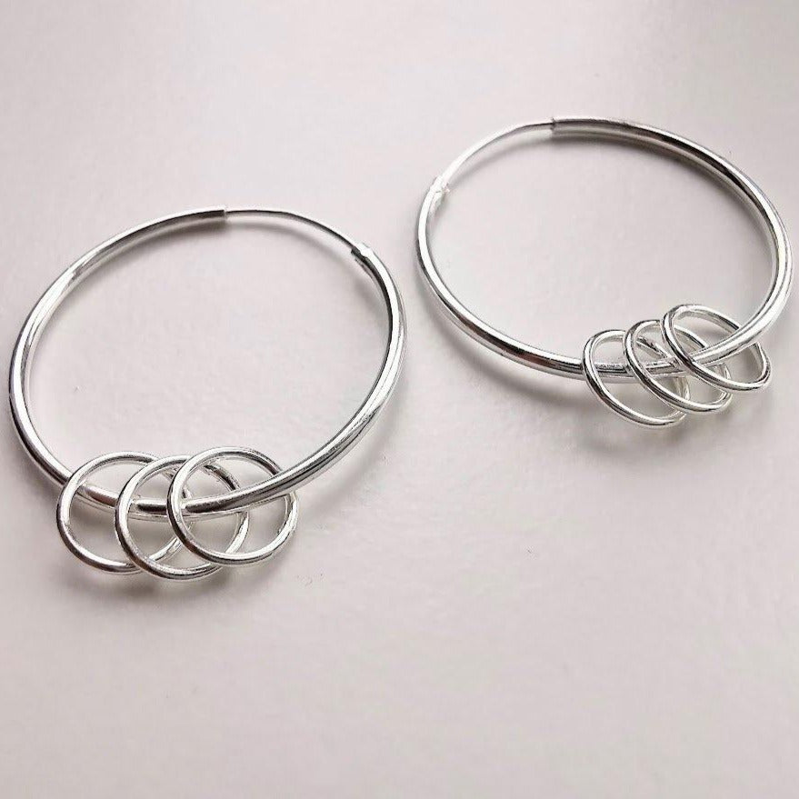 Sterling Silver Three Ring Hoop Earrings - SKU 609 - Sophellie Jewellery