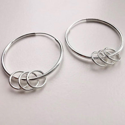 Sterling Silver Three Ring Hoop Earrings - SKU 609 - Sophellie Jewellery