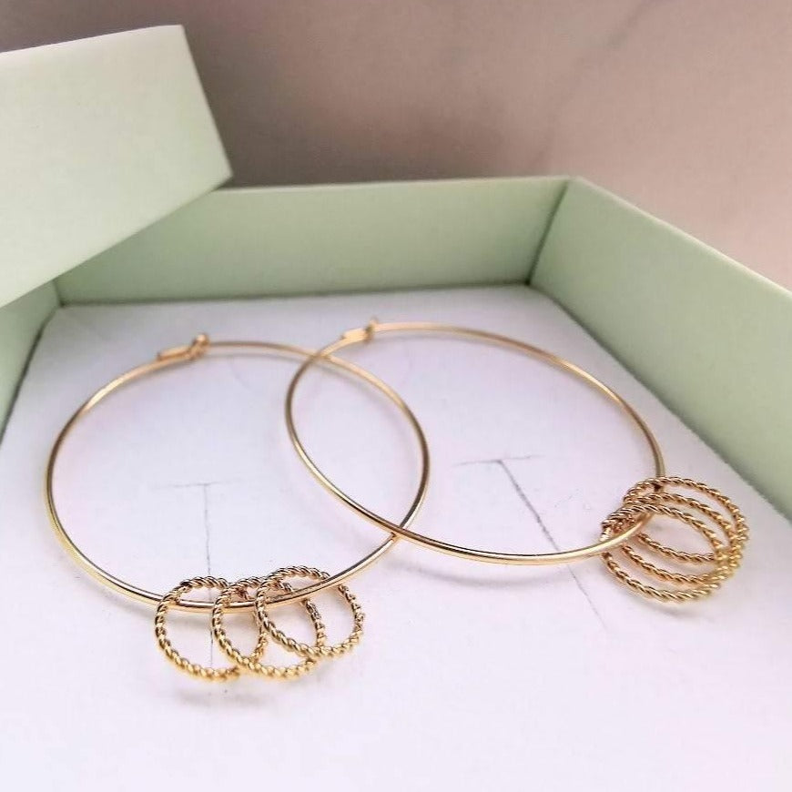 Gold Three Ring 30th Milestone Hoop Earrings - SKU 613 - Sophellie Jewellery