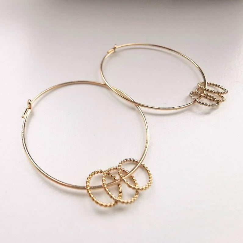 Gold Three Ring 30th Milestone Hoop Earrings - SKU 613 - Sophellie Jewellery