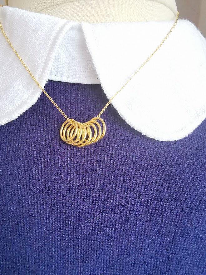 Gold Seven Ring Story Necklace - SKU 621 - Sophellie Jewellery