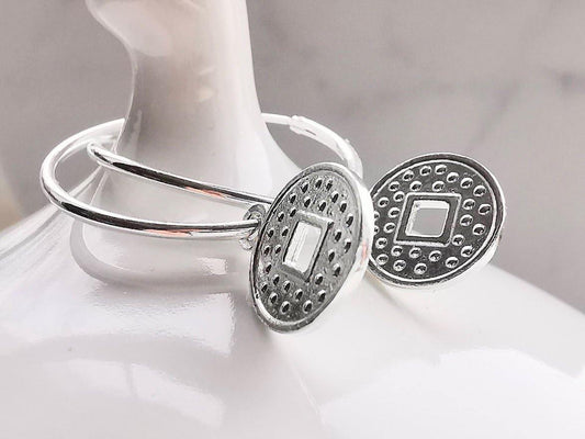 Silver Coin Hoop Earrings - SKU 610 - Sophellie Jewellery