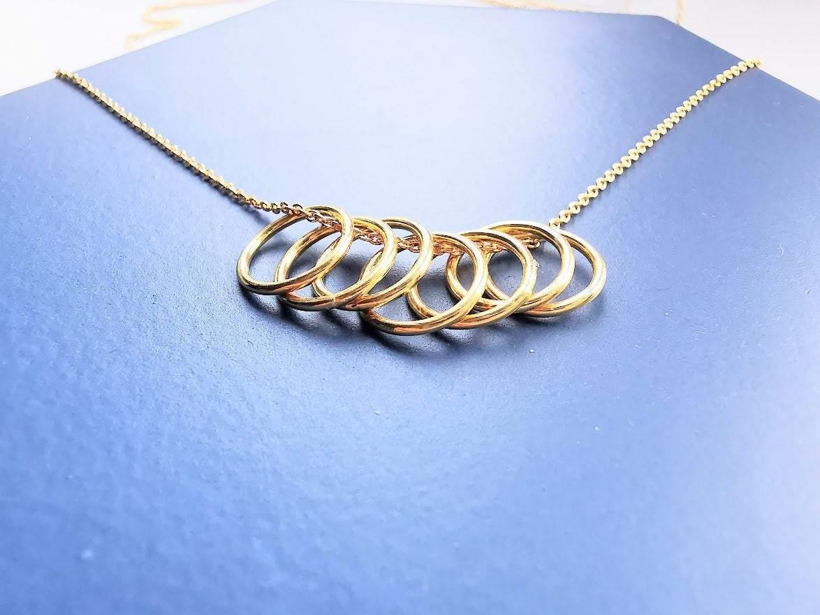 Gold Seven Ring Story Necklace - SKU 621 - Sophellie Jewellery