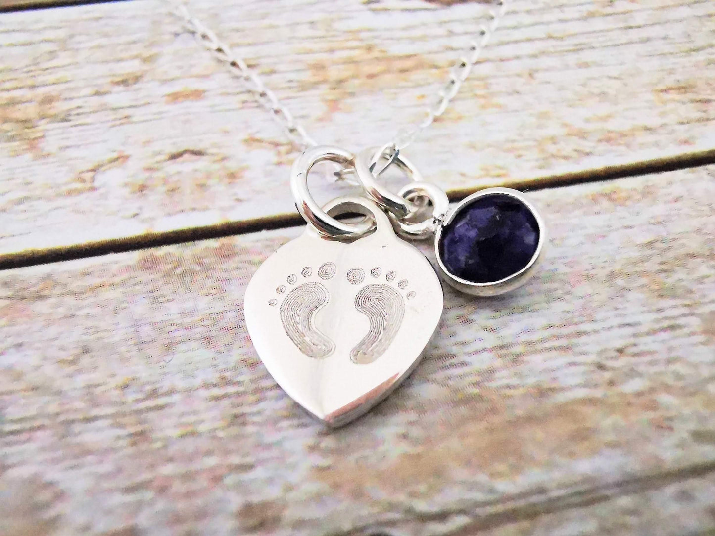 Sterling Silver Baby Footprint Gemstone Necklace - SKU 660 - Sophellie Jewellery