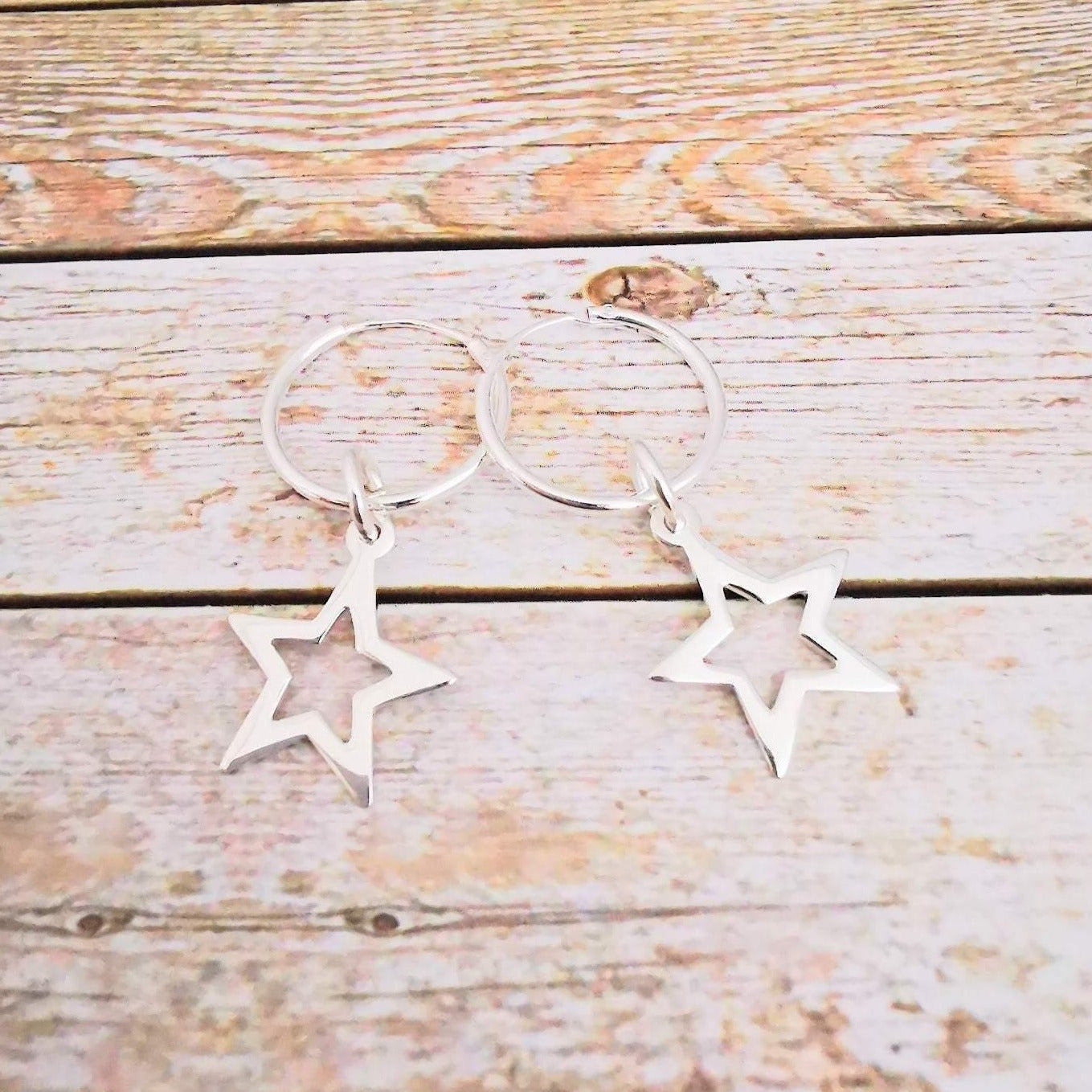 Sterling Silver Star Hoop Earrings - SKU 652 - Sophellie Jewellery