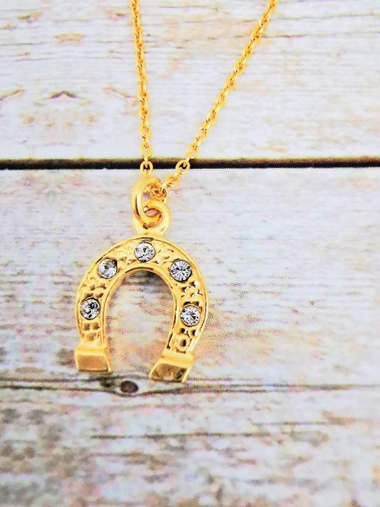 Gold Vermeil Crystal Horseshoe Necklace - SKU 665 - Sophellie Jewellery