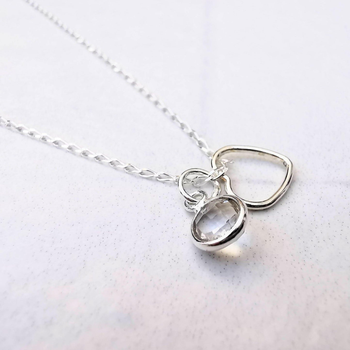 Sterling Silver Gemstone and Heart Pendant Necklace - SKU 636 - Sophellie Jewellery