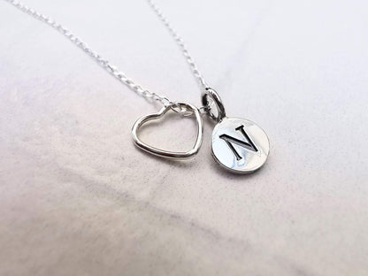 Sterling Silver Initial and Heart Pendant Necklace - SKU 1093 - Sophellie Jewellery