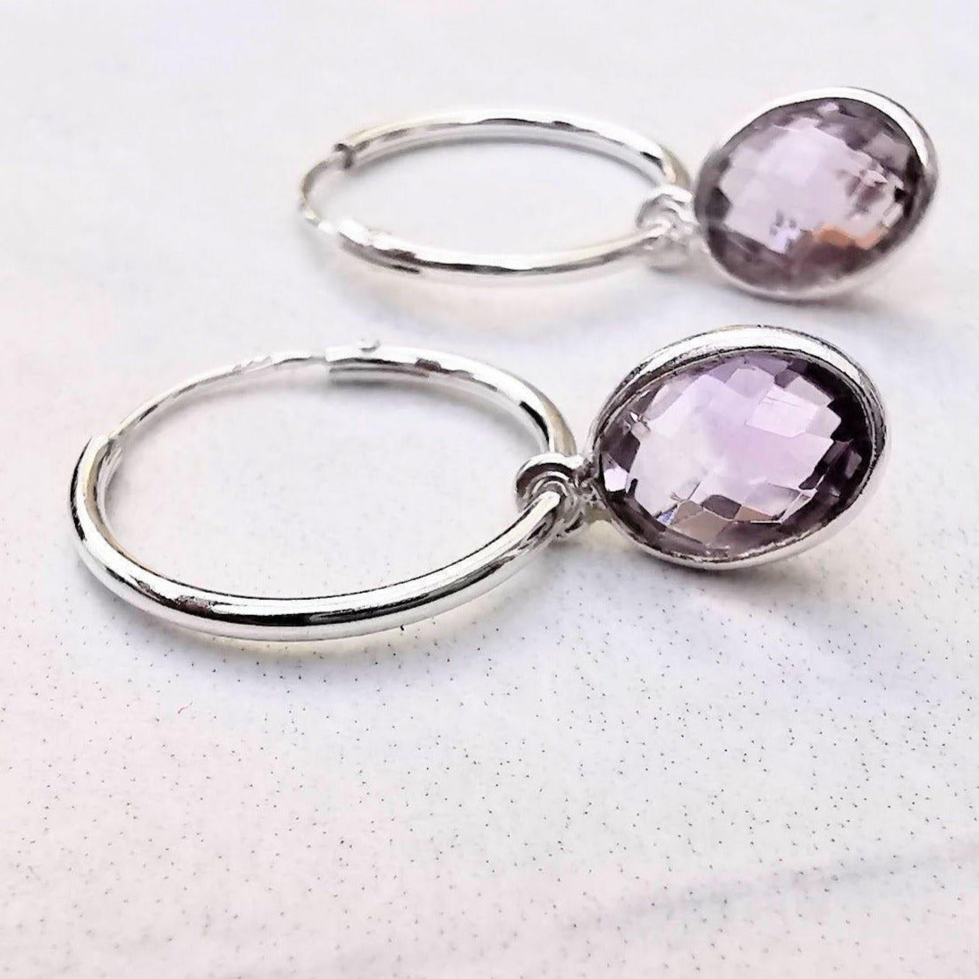 Sterling Silver Pink Amethyst Hoop Earrings - SKU 634 - Sophellie Jewellery