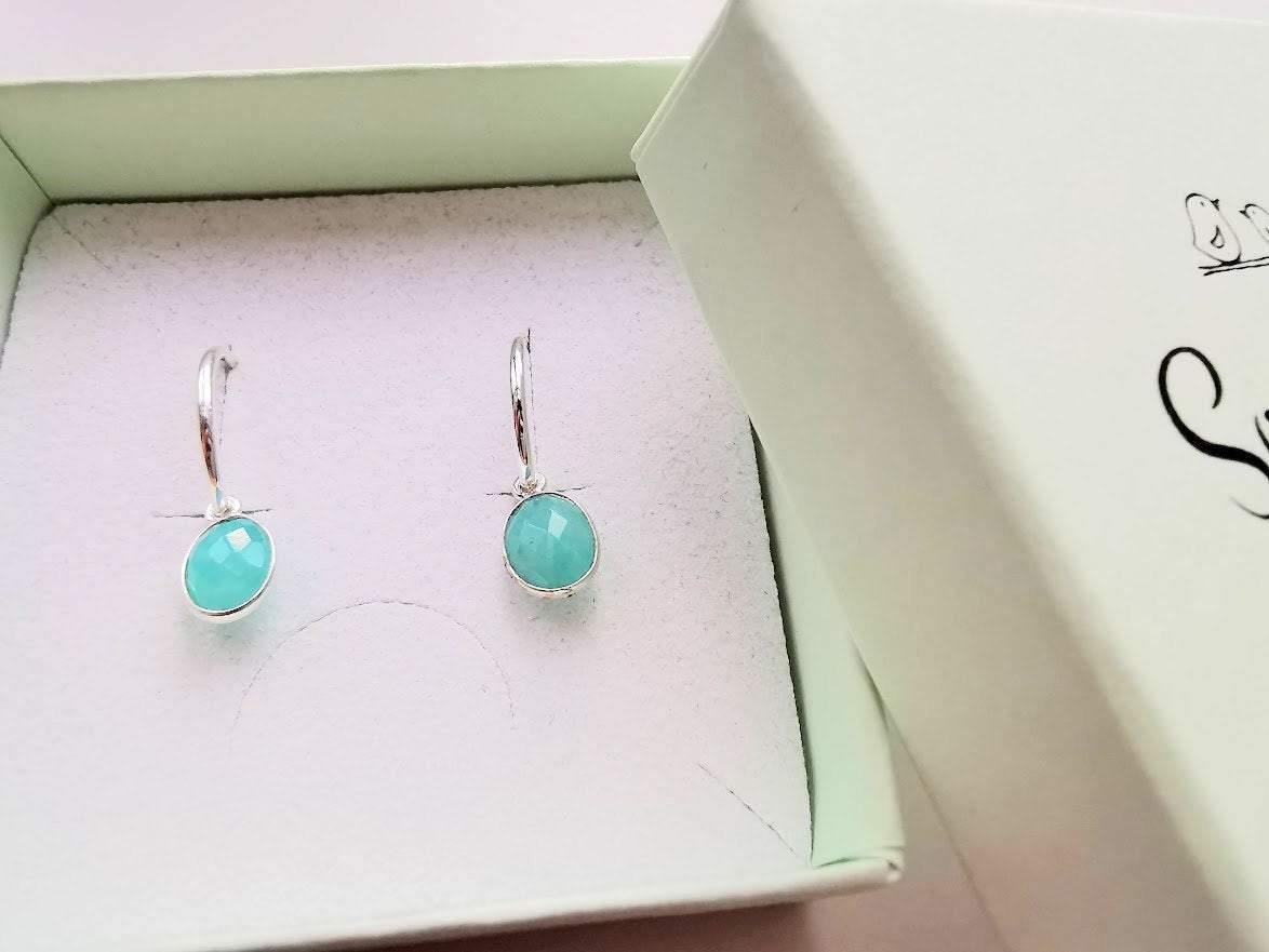 Sterling Silver Amazonite Gemstone Hoop Earrings - SKU 635 - Sophellie Jewellery