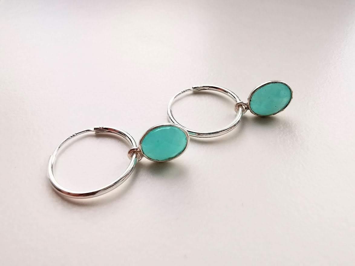 Sterling Silver Amazonite Gemstone Hoop Earrings - SKU 635 - Sophellie Jewellery