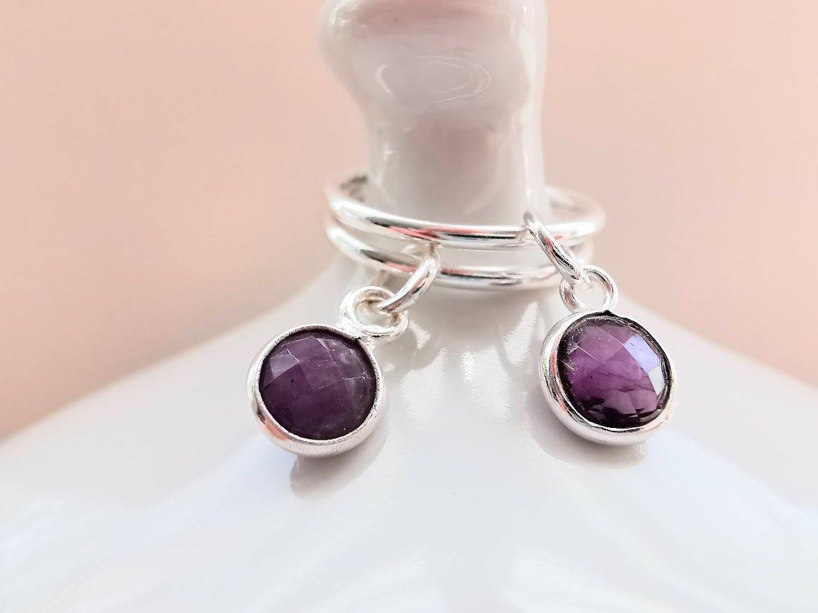 Sterling Silver Amethyst Hoop Earrings - SKU 637 - Sophellie Jewellery