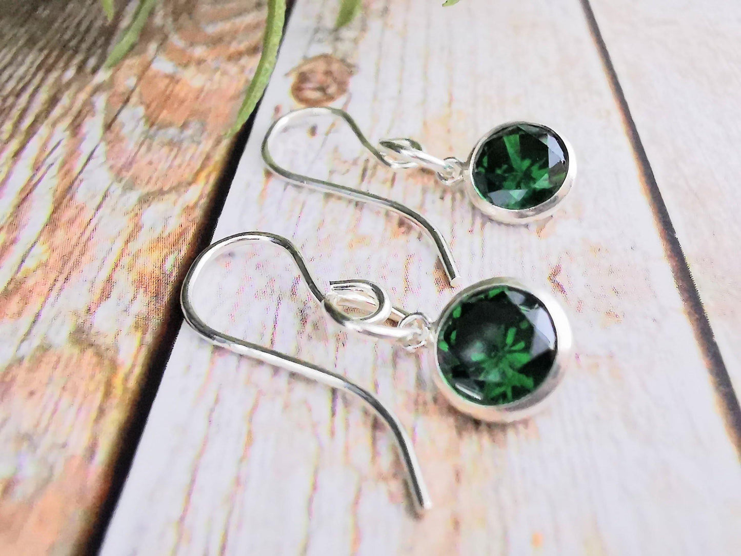 Sterling Silver Emerald Green CZ Drop Earrings - SKU 1082 - Sophellie Jewellery