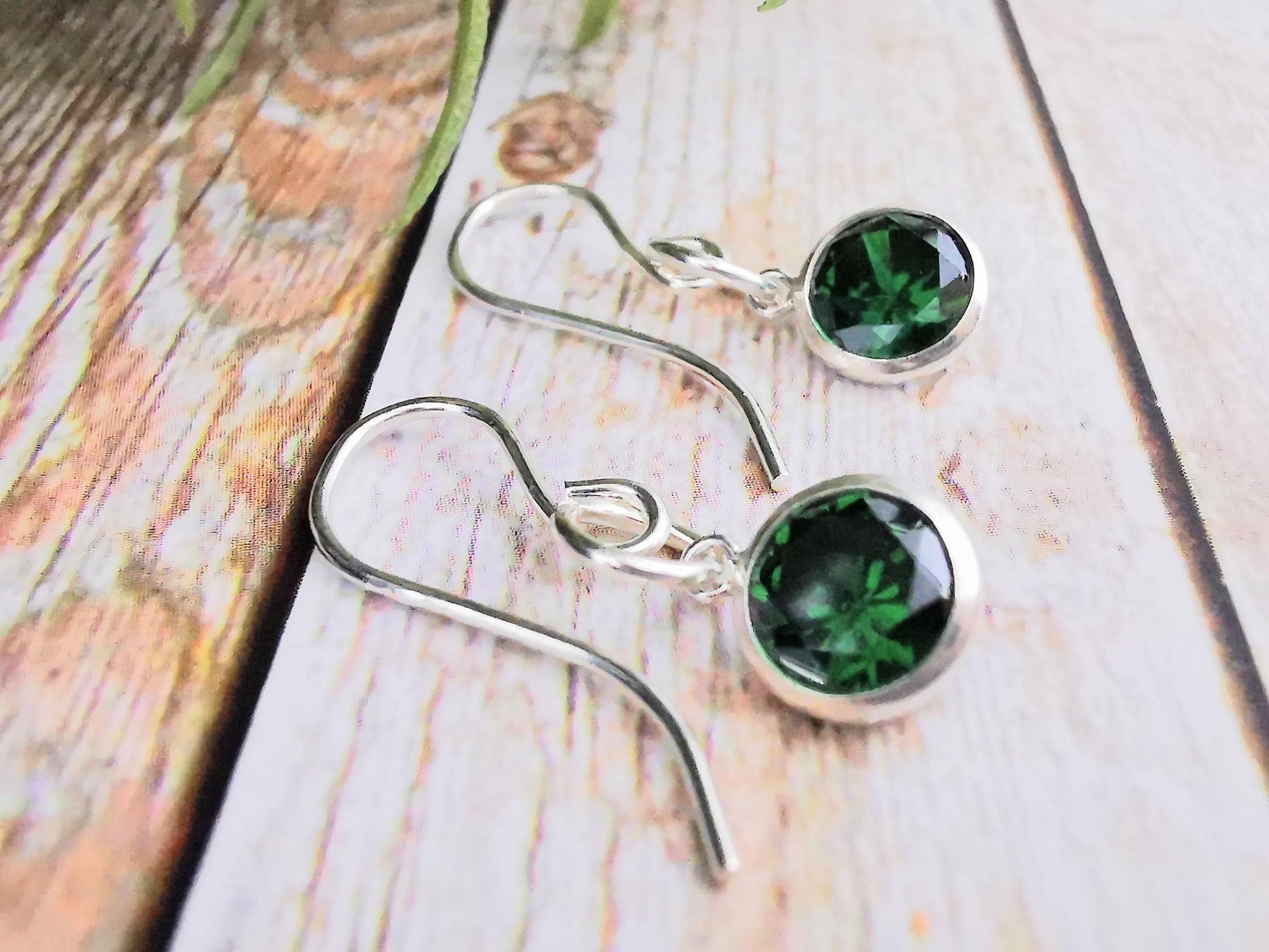 Sterling Silver Emerald Green CZ Drop Earrings - SKU 1082 - Sophellie Jewellery