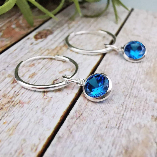 Sterling Silver Aqua Blue CZ Hoop Earrings - SKU 646 - Sophellie Jewellery