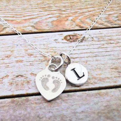 Sterling Silver Initial and Baby Foot Necklace - SKU 662 - Sophellie Jewellery