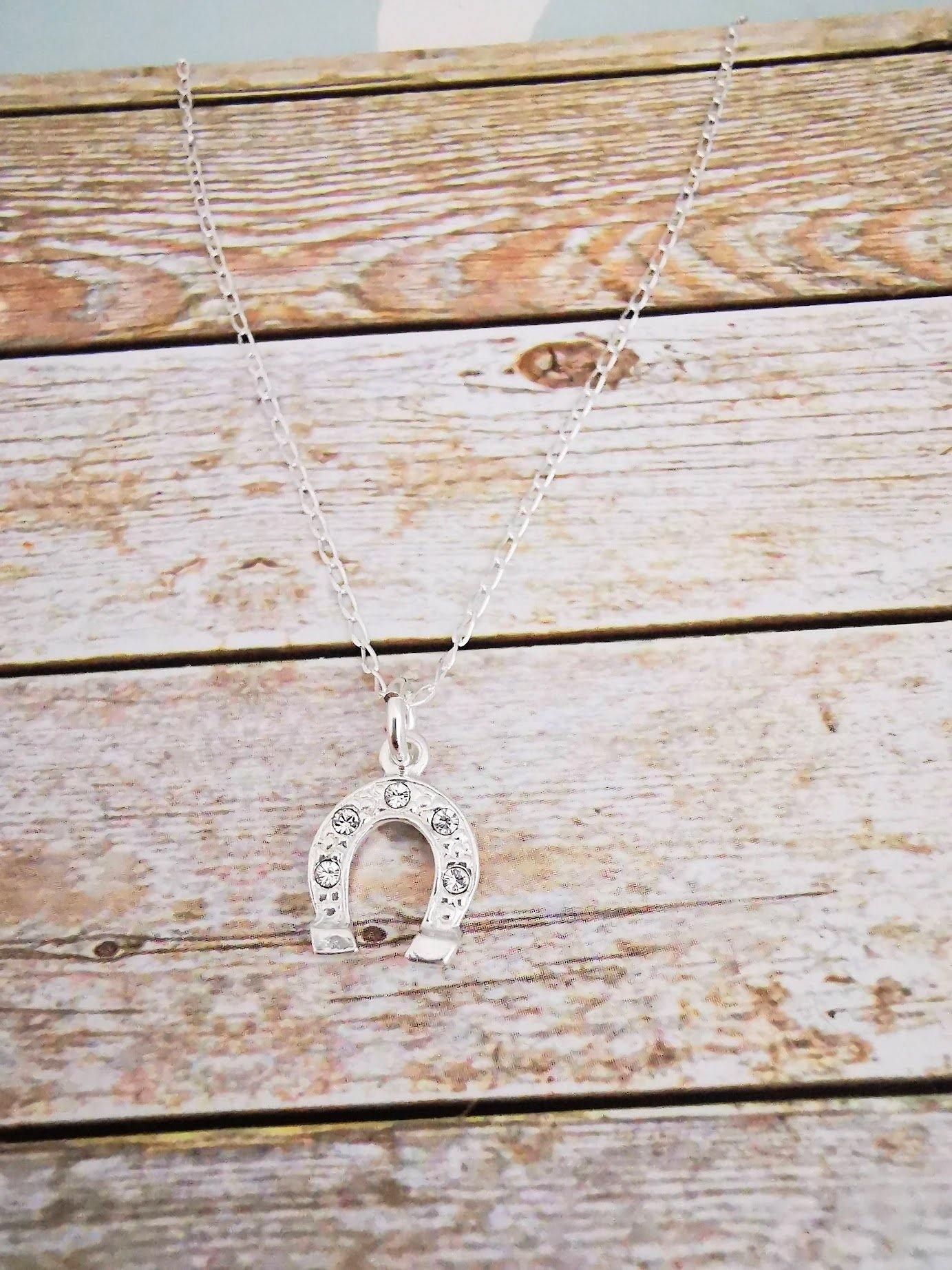 Sterling Silver Crystal Horseshoe Pendant Necklace - SKU 594 - Sophellie Jewellery