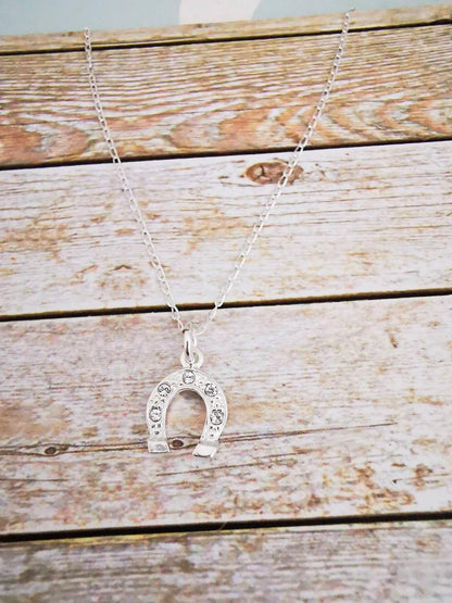 Sterling Silver Crystal Horseshoe Pendant Necklace - SKU 594 - Sophellie Jewellery