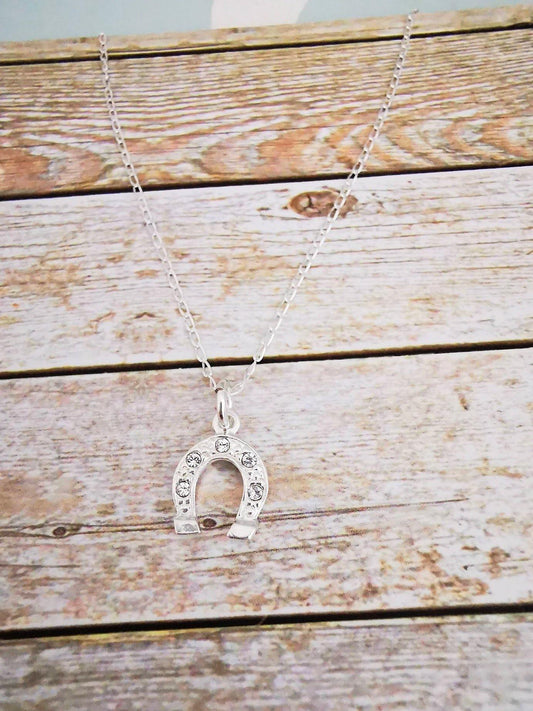 Sterling Silver Crystal Horseshoe Pendant Necklace - SKU 594 - Sophellie Jewellery