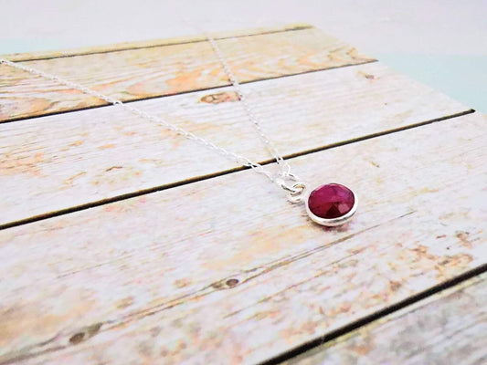 Sterling Silver Ruby Pendant Necklace - SKU 007 - Sophellie Jewellery